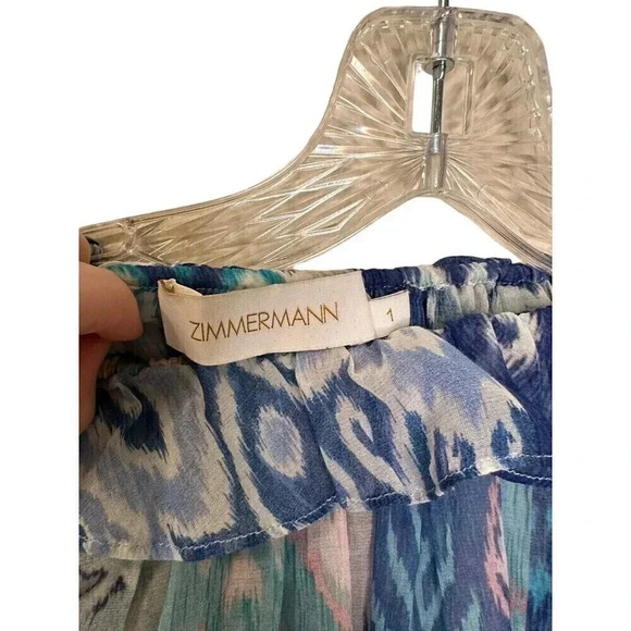 Zimmermann Glassy Ruffle Tank Blue Ikat Patch Size 1 US 6 Medium Cotton Silk - Picture 4 of 6